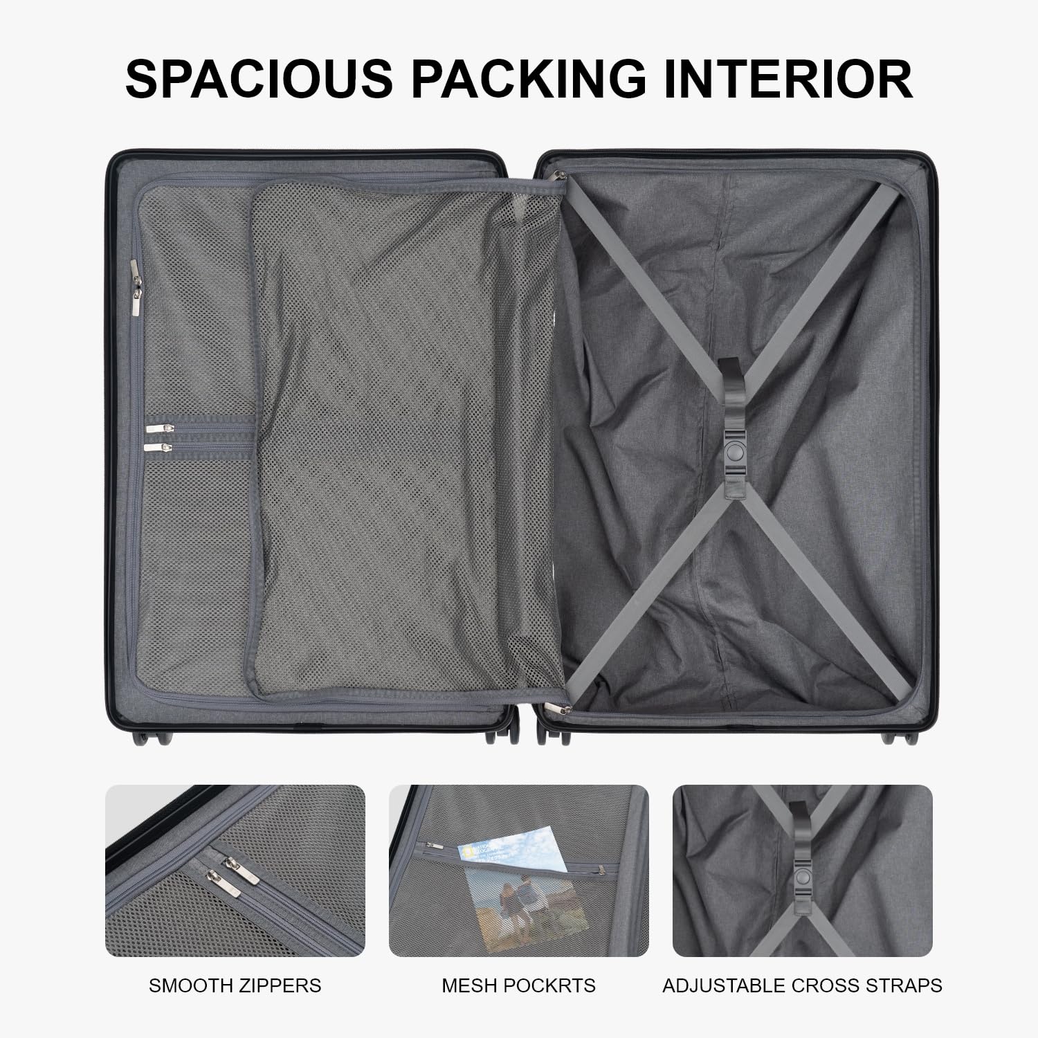 LEVEL8 Checked Luggage, Large Hardside Suitcases with Wheels 28 Inch Luggage, Luminous Textured Lightweight Hard Shell Suitcases Locks Tsa Approved, Black