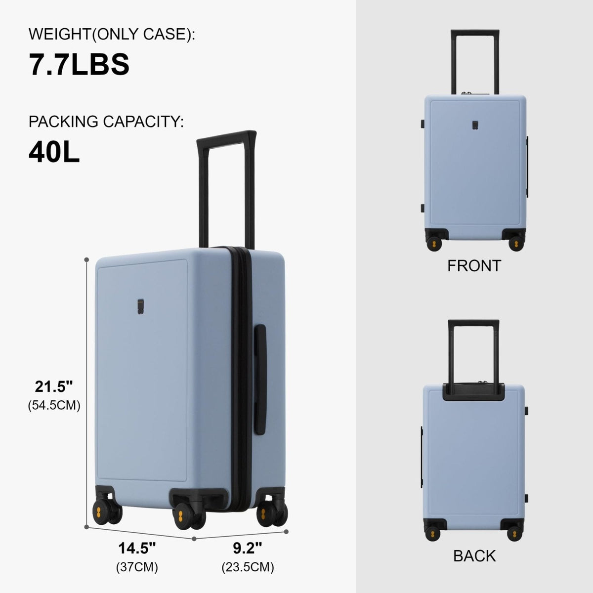 LEVEL8 Elegance Carry - on Suitcase, 20 Inch Carry on Luggage, Hardside Large Suitcases with Wheels, Tavel Bag with Tsa Lock, Light Blue