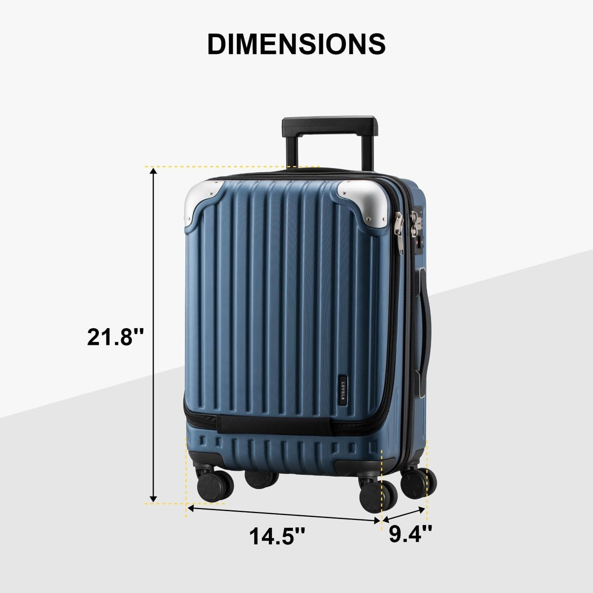 LEVEL8 Grace Carry on Luggage 22x14x9 Airline Approved, 20 Inch Hard Shell Suitcases with Spinner Wheels, Abs+Pc Hard Case Luggages with Tsa Lock for Airplane, Blue
