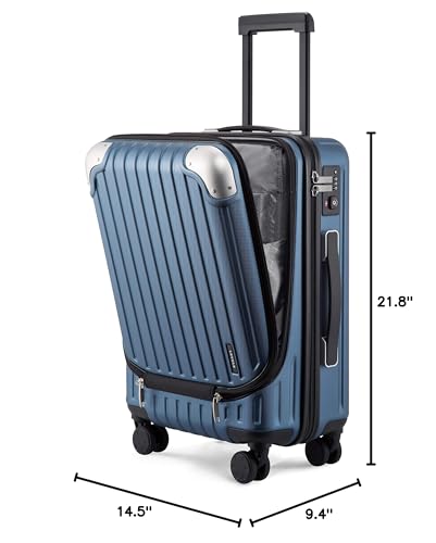 LEVEL8 Grace Carry on Luggage 22x14x9 Airline Approved, 20 Inch Hard Shell Suitcases with Spinner Wheels, Abs+Pc Hard Case Luggages with Tsa Lock for Airplane, Blue