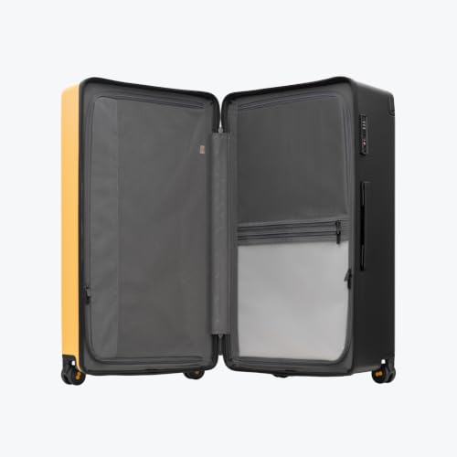 LEVEL8 Voyageur Wide Handle Luggage Airline Approved, 28 Inch Luggage with Spinner Wheels, Hardshell Large Checked Suitcases for Women Men with Tsa Lock, Yellowblack