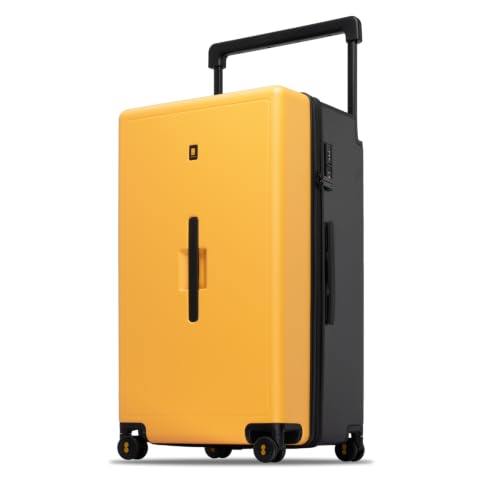 LEVEL8 Voyageur Wide Handle Luggage Airline Approved, 28 Inch Luggage with Spinner Wheels, Hardshell Large Checked Suitcases for Women Men with Tsa Lock, Yellowblack