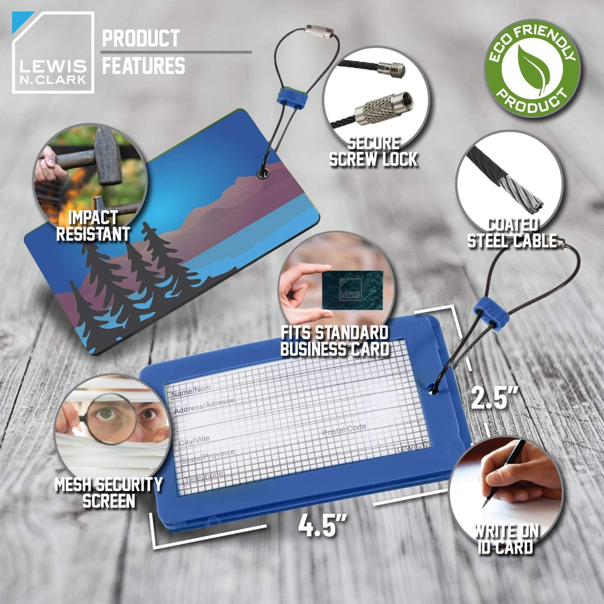 Lewis N. Clark Travel Green Luggage Tag and Suitcase Identifiers for Women and Men, Carry on, Backpack and More, Blue Trees, 1 - Pack