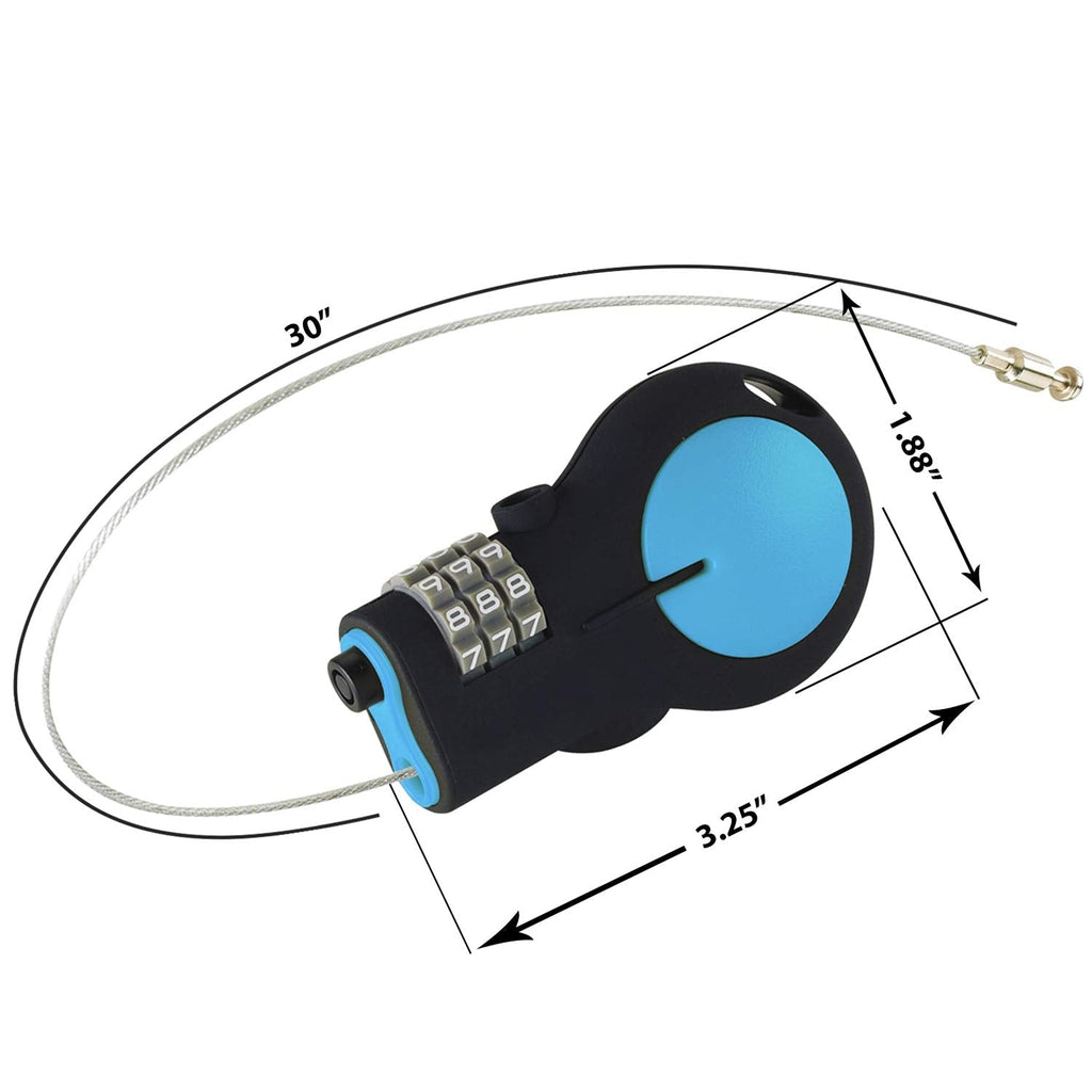 Lewis N. Clark TSA Approved Padlock & Bike Lock for Luggage + Travel, Set Your Combo w/30in Retractable Steel Cable, Blue