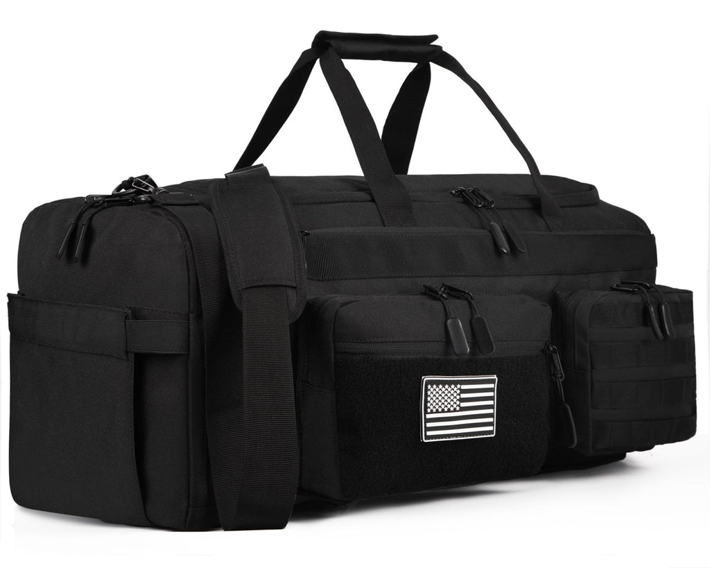LHI 50L Tactical Duffle Bag for Men, 3-in-1 Gym Duffle and Backpack, Shoe Compartment, Laptop Sleeve and MOLLE, Carry-On Travel Weekender and Overnight Bag – Black