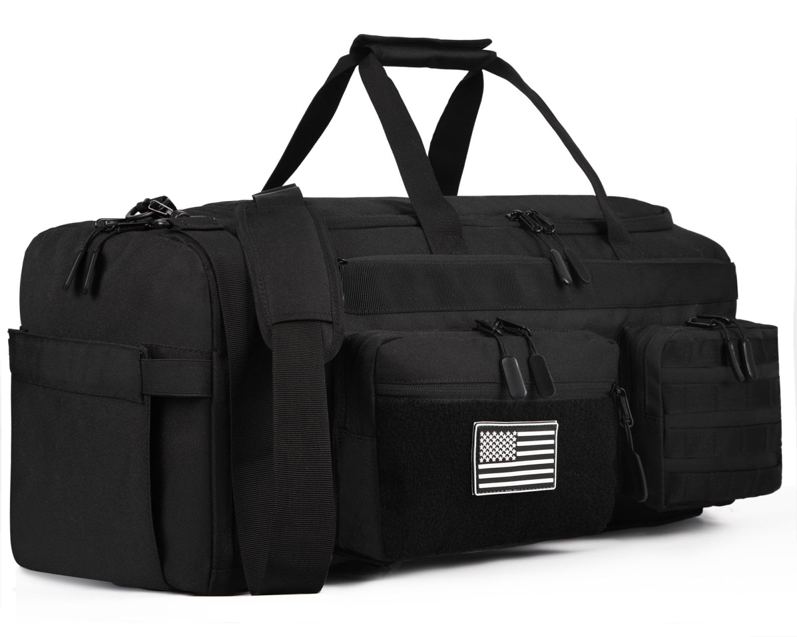 LHI 50L Tactical Duffle Bag for Men, 3-in-1 Gym Duffle and Backpack, Shoe Compartment, Laptop Sleeve and MOLLE, Carry-On Travel Weekender and Overnight Bag – Black