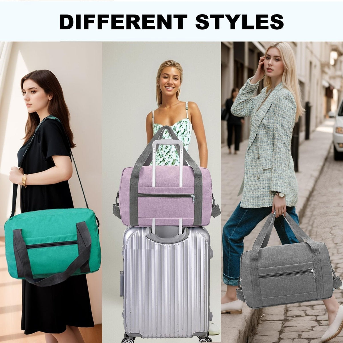 lifwimner Foldable Carry on Luggage Bag 22x14x9 Personal Item Bag for Airplanes Travel Duffel Bag for Women and Men (40L, Purple)
