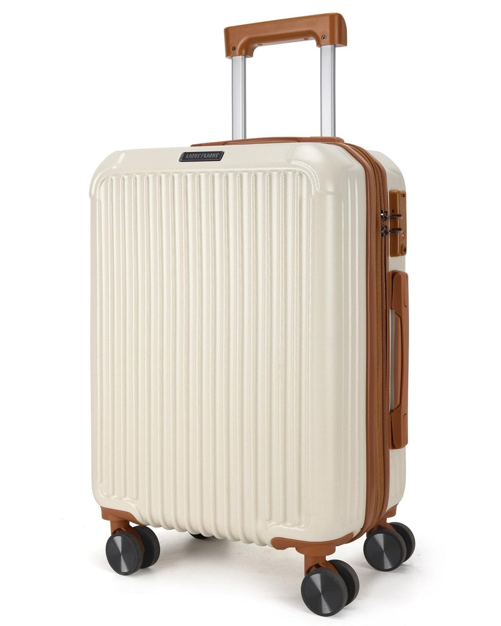 LIGHT FLIGHT Carry On Luggage 22x14x9 Airline Approved, Durable Hard Shell Carry On Suitcases with Wheels, Expandable Hardside Lightweight Travel Luggage with TSA Lock, Beige and Brown