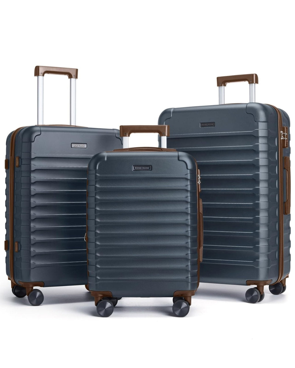 LIGHT FLIGHT Luggage Sets, 3 Piece Durable Suitcase Set with Spinner Wheels, 3 Pcs Hard Shell Lightweight Luggage with TSA Lock, Large Checked Travel Suitcases, 20/24/28 Inch,Blue/Brown