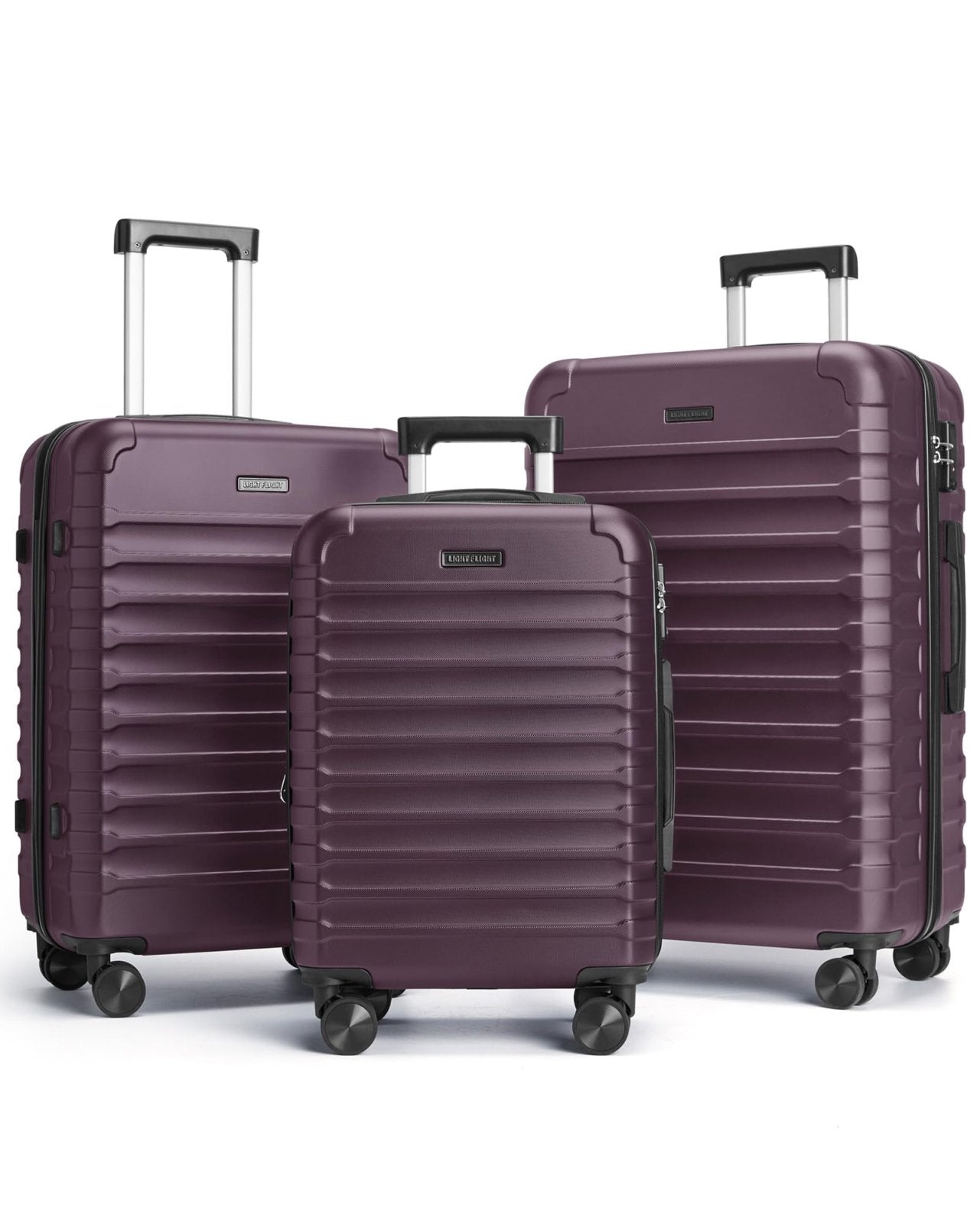 LIGHT FLIGHT Luggage Sets, 3 Piece Durable Suitcase Set with Spinner Wheels, 3 Pcs Hard Shell Lightweight Luggage with TSA Lock, Large Checked Travel Suitcases, 20/24/28 Inch,Purple