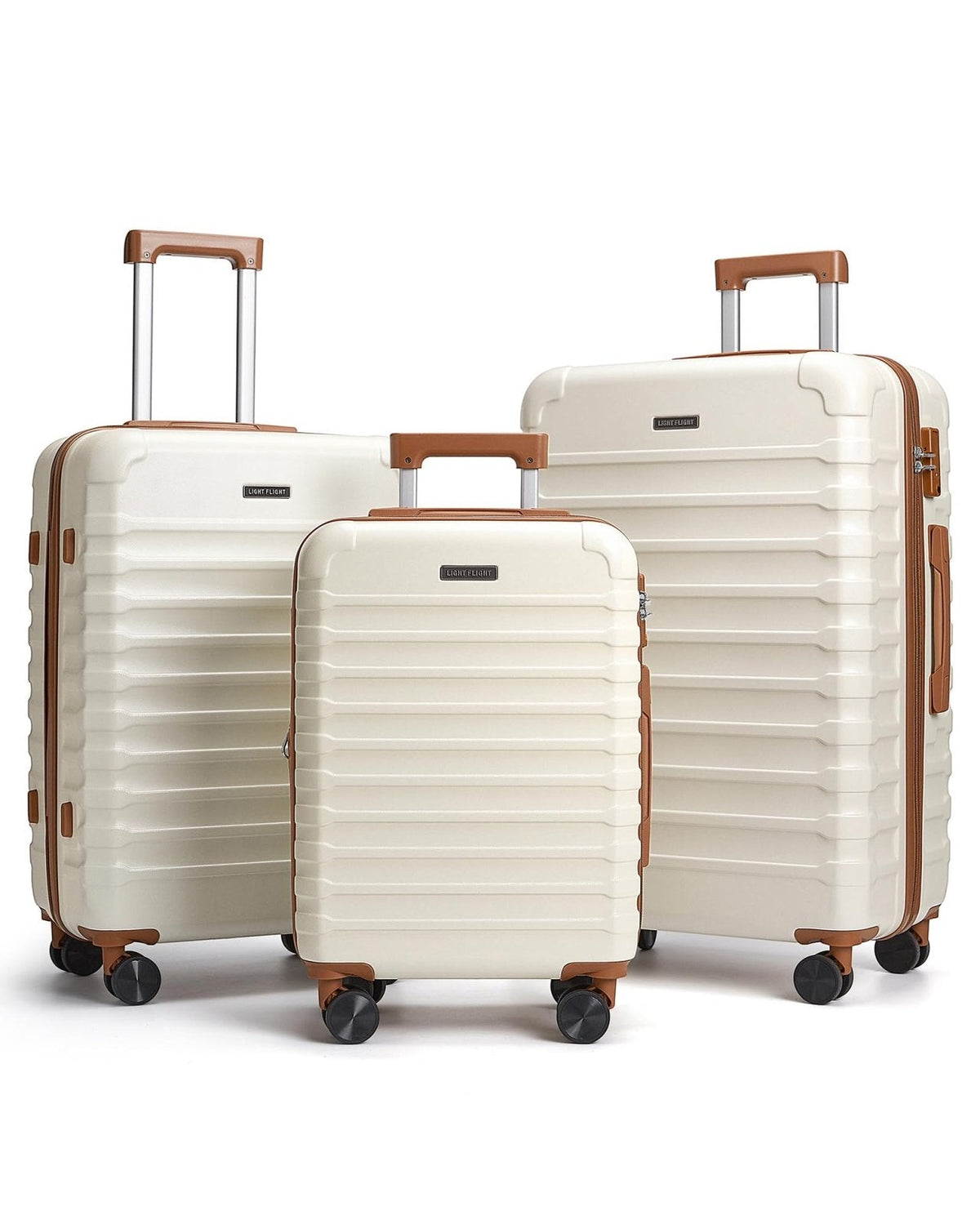LIGHT FLIGHT Luggage Sets, 3 Piece Durable Suitcase Set with Spinner Wheels, 3 Pcs Hardside Lightweight luggage with TSA Lock, Large Checked Travel Suitcases, 20/24/28 Inch,White