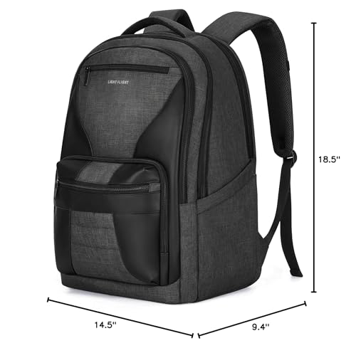LIGHT FLIGHT Travel Backpack, Laptop Backpack for Men,17.3 Inch Computer Backpack Business Back Pack, Work Bag with USB Charging Hole, 40L Large Casual Daypack, Black grey