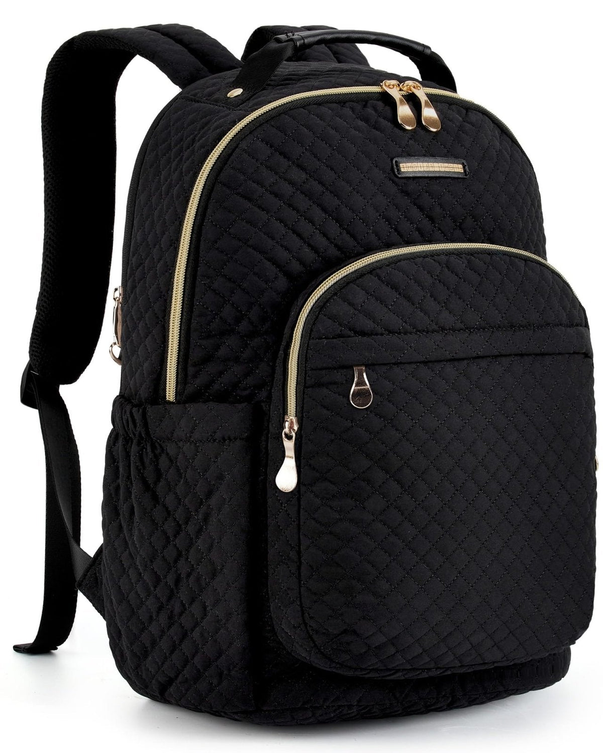 LIGHT FLIGHT Travel Laptop Backpack for Women, 15.6 Inch Laptop Backpack with USB Charging Hole Water Resistant Computer Backpack for Work, Quilted Black