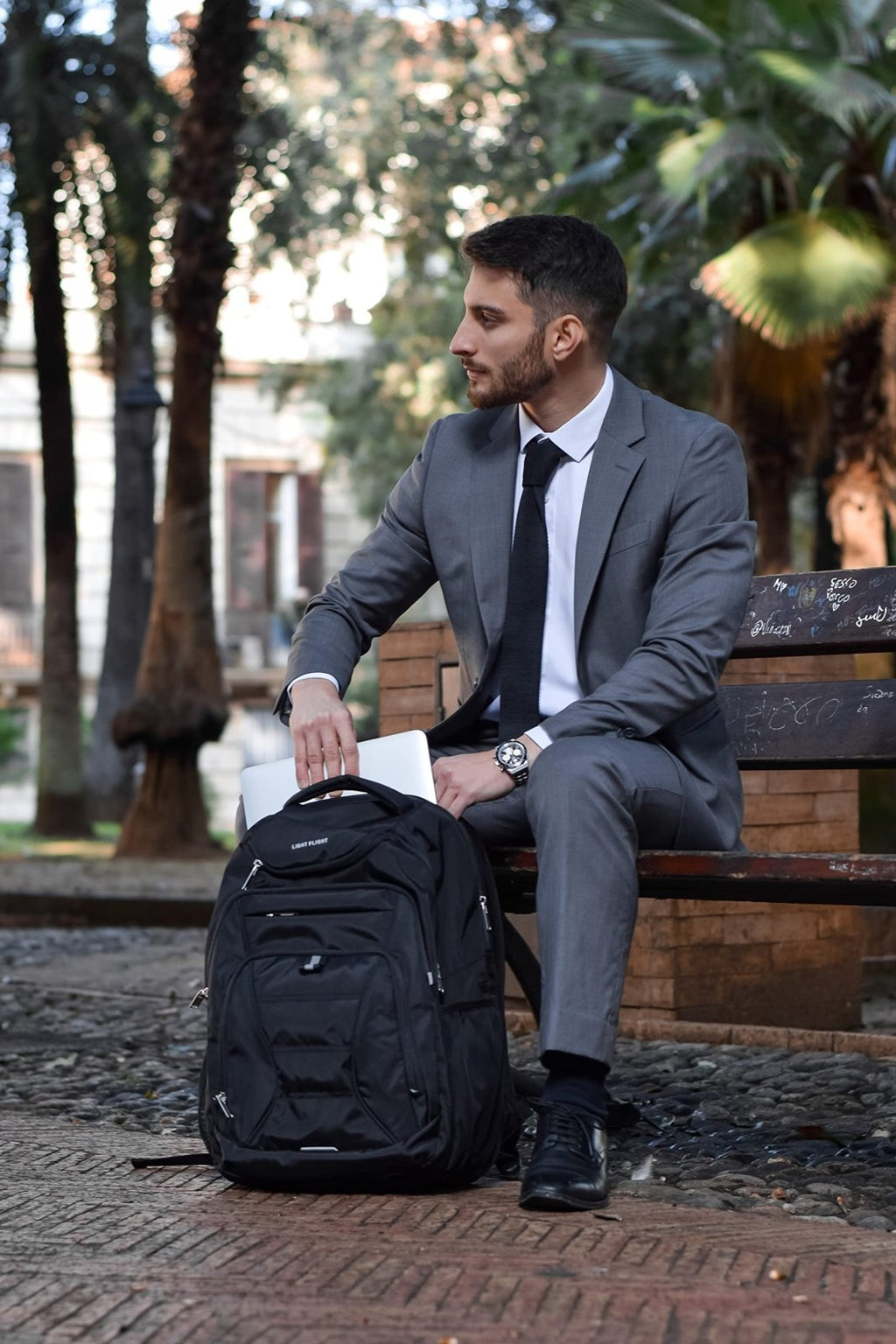 LIGHT FLIGHT Travel Laptop Backpack Men, Water Resistant Laptop Backpack for 17.3 Inch Notebook with USB Charging Hole, Large Computer Backpack for Carry - on Business, Black