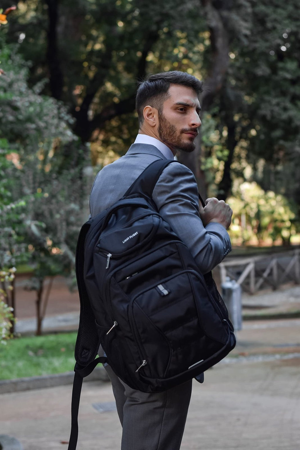 LIGHT FLIGHT Travel Laptop Backpack Men, Water Resistant Laptop Backpack for 17.3 Inch Notebook with USB Charging Hole, Large Computer Backpack for Carry - on Business, Black
