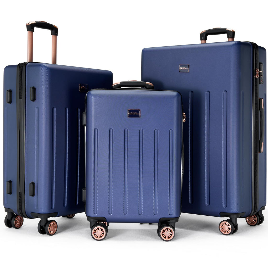 Lightweight Carry on Suitcase with TSA Lock 20 inch Cabin Suitcase Approved by Over 100+ Airlines with 4 Wheels ABS Hard Case British Airways, RyanAir, Virgin Atlantic, Emirates & More, Navy, 3pack