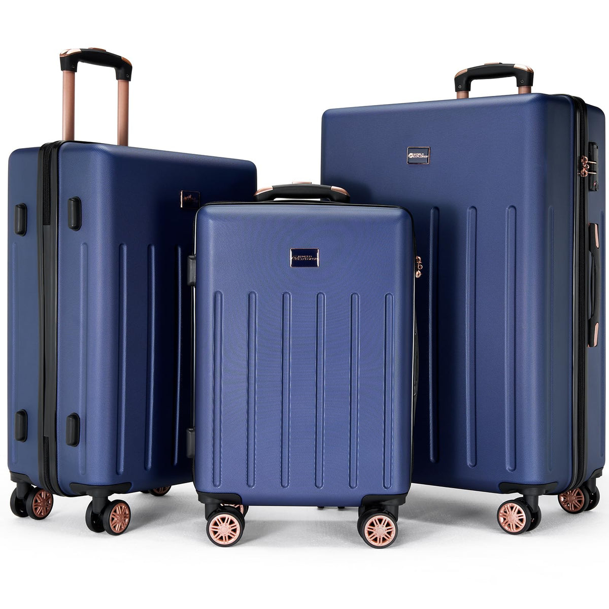 Lightweight Carry on Suitcase with TSA Lock 20 inch Cabin Suitcase Approved by Over 100+ Airlines with 4 Wheels ABS Hard Case British Airways, RyanAir, Virgin Atlantic, Emirates & More, Navy, 3pack