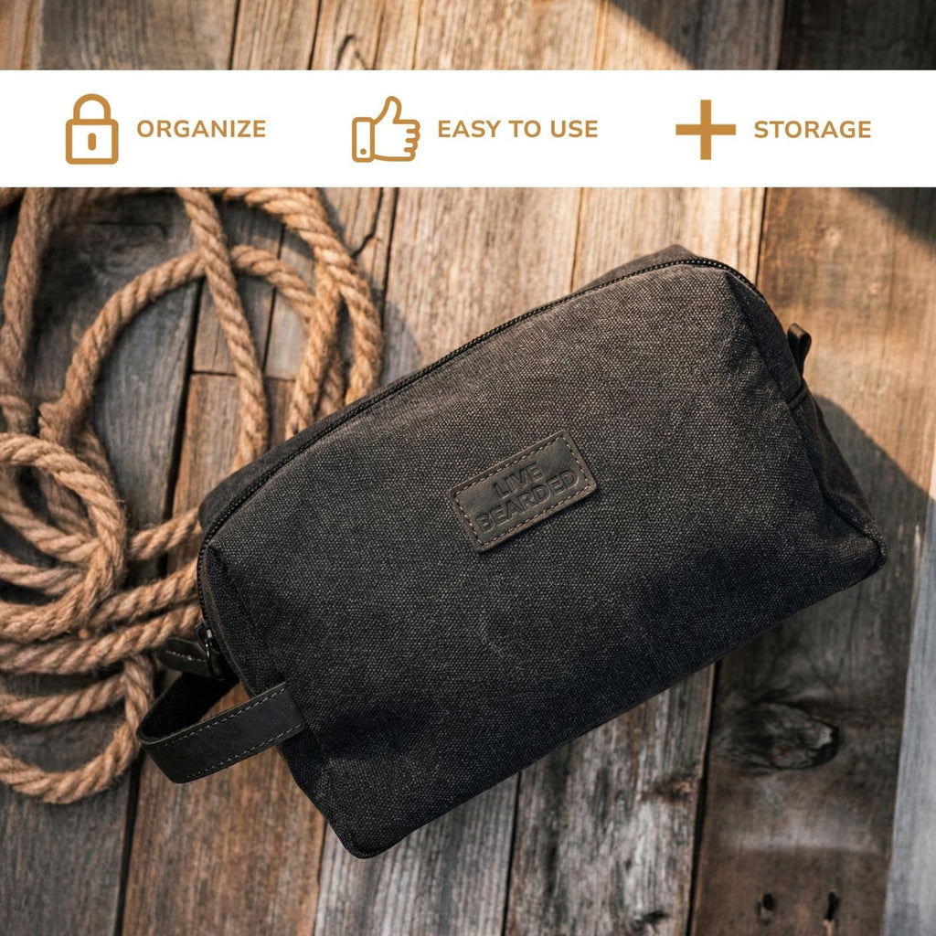 Live Bearded Dopp Kit – Durable Travel Toiletry Bag for Men, Shaving, Hygiene, Beard Care, Travel Essentials and Everyday Carry Mens Toiletries Bag