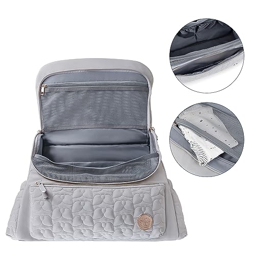 Lmbabter Diaper Bag Backpack Convertible Messenger Bag Travel Backpack Maternity Bags Stylish Baby Bag with Changing Pad for Mom (Gray)
