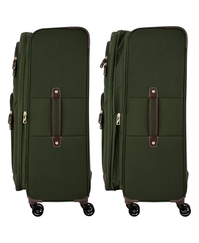 London Fog Nottingham 25 Inch Expandable Spinner Softside Suitcase, Olive Chestnut