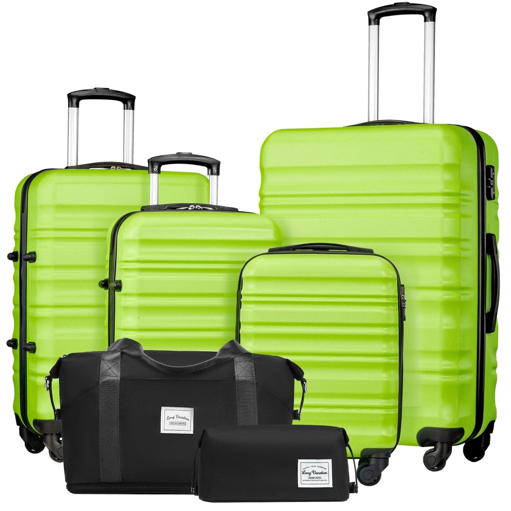 LONG VACATION 6 Piece Luggage Set Carry on Suitcase with ABS+PC hardshell, Spinner Wheels & YKK Zipper TSA Lock (APPLE GREEN, 6 piece set)