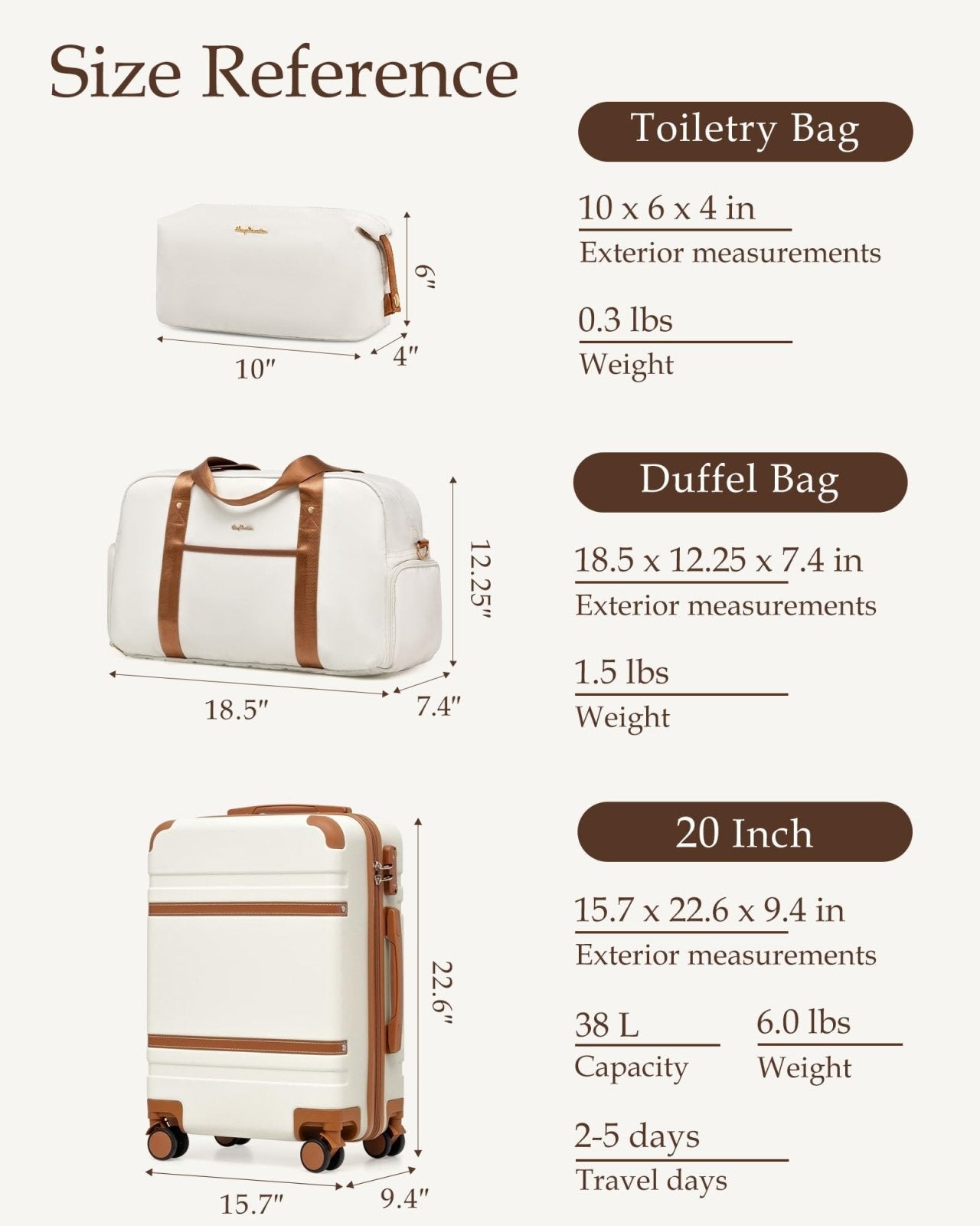 LONG VACATION Carry On Luggage Set 3 Piece, 20 Inch ABS+PC Hardshell Carry on Suitcase with Spinner Wheels TSA Lock & YKK Zipper