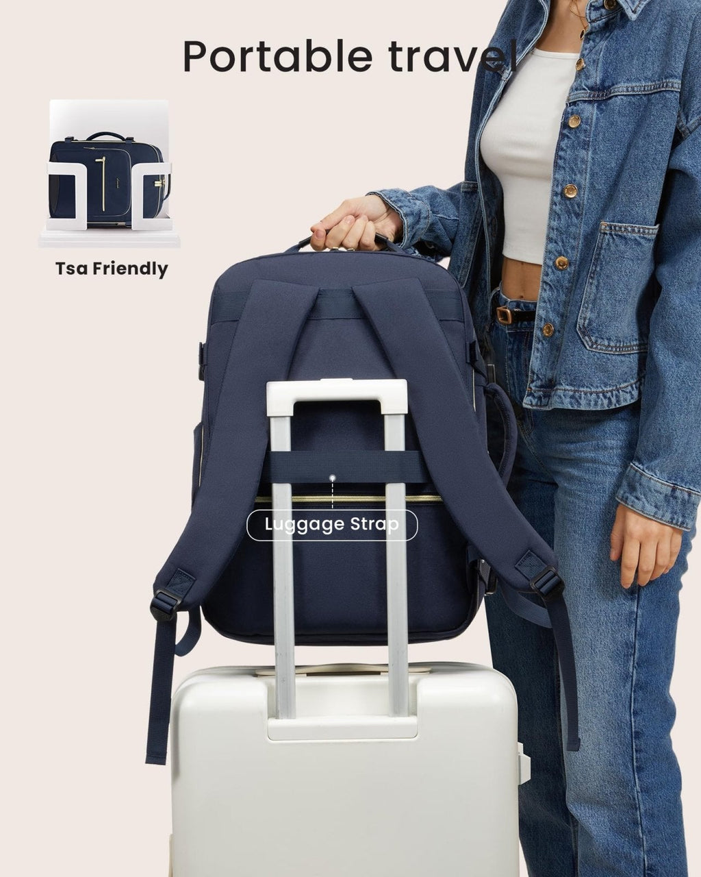 LOVEVOOK 40L Large Travel Backpack for Women Men, 17 Inch Carry on Backpack for Traveling on Airplane, Personal Item Travel Bag Airline Approved, Business Causal Weekender Backpack, Blue - Black