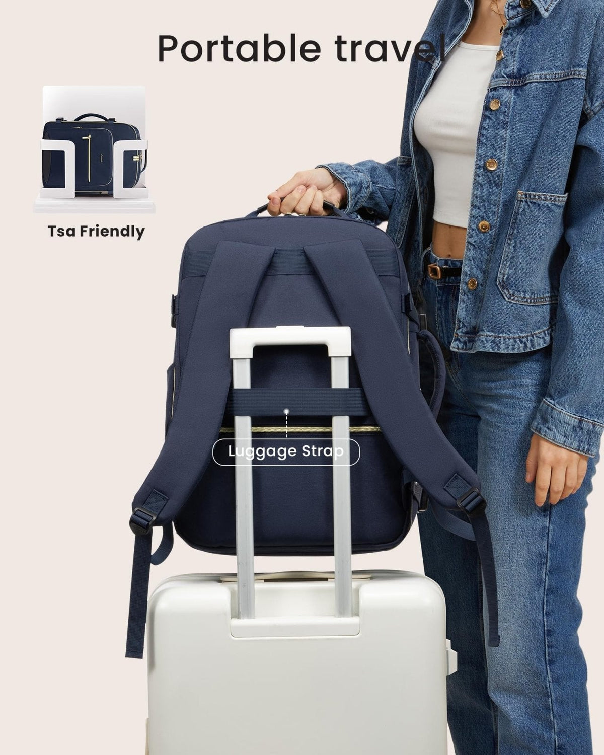 LOVEVOOK 40L Large Travel Backpack for Women Men, 17 Inch Carry on Backpack for Traveling on Airplane, Personal Item Travel Bag Airline Approved, Business Causal Weekender Backpack, Blue - Black