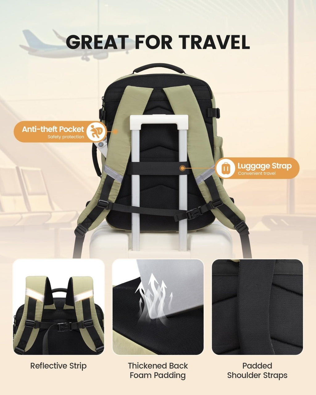 LOVEVOOK 40L Travel Backpack for Men Women, Waterproof Carry On Backpack for Work & Travel, Flight Approved Personal Item with 3 Packing Cubes, TSA Bag Fits 17.3" Laptop,Light pink
