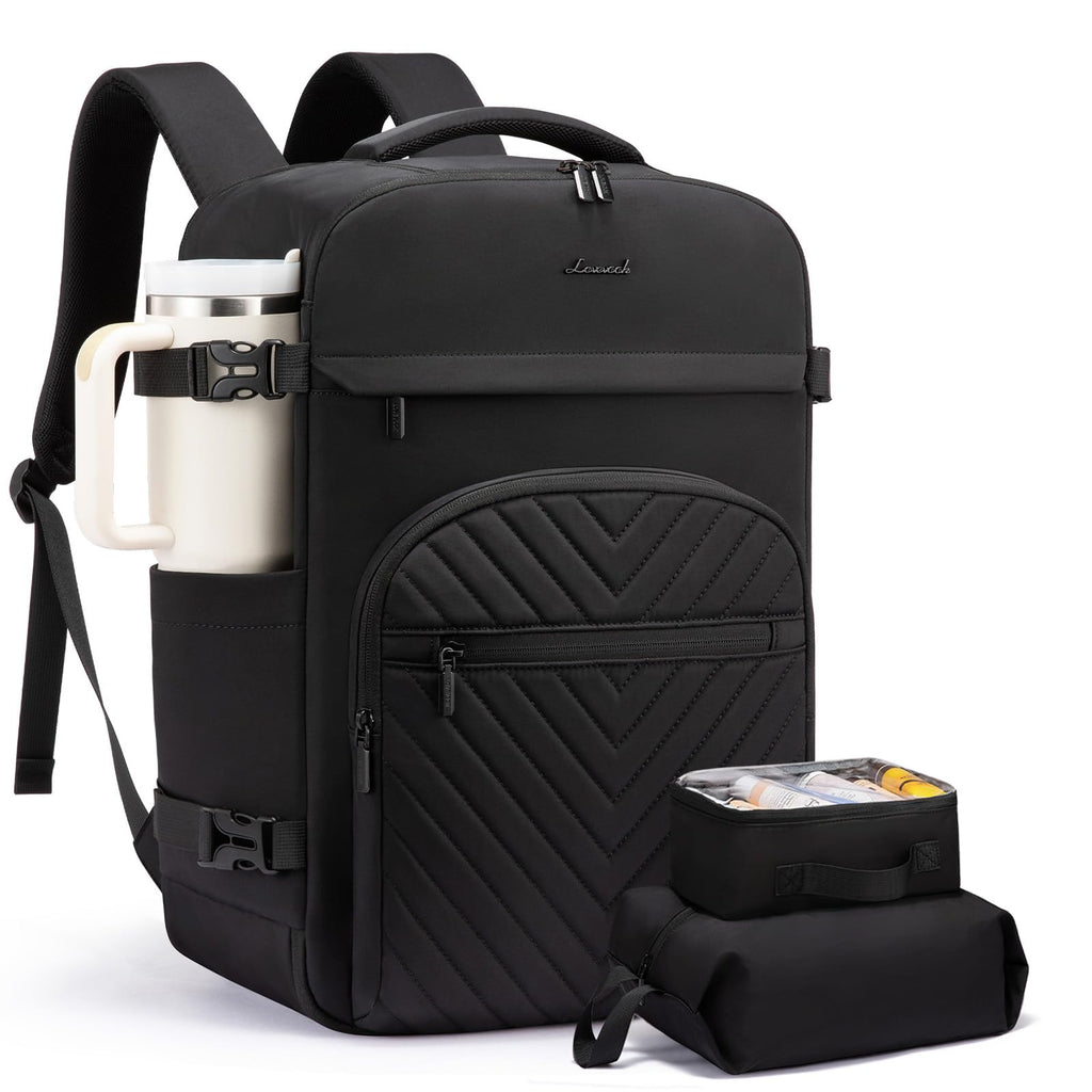 LOVEVOOK 40L Travel Backpack for Women Men, TSA Personal Item Travel Bag Fits 17.3inch Laptop, Waterproof Airline Approved Carry On Luggage With 2 Cubes for Weekender Hiking Business, Black