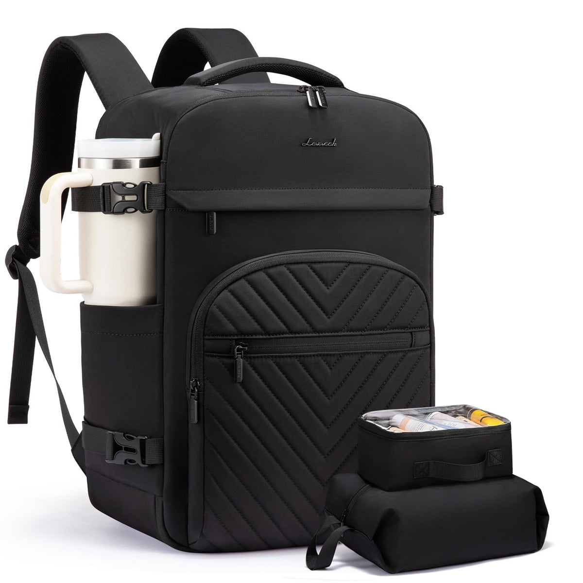 LOVEVOOK 40L Travel Backpack for Women Men, TSA Personal Item Travel Bag Fits 17.3inch Laptop, Waterproof Airline Approved Carry On Luggage With 2 Cubes for Weekender Hiking Business, Black