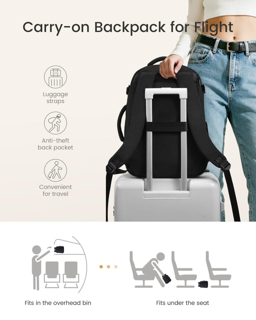 LOVEVOOK 40L Travel Backpack for Women & Men,Airline Approved Carry On Backpack with 3 Packing Cubes,TSA Waterproof Personal Item Bag,Weekender Overnight Essentials Backpacks fits 18" Laptop
