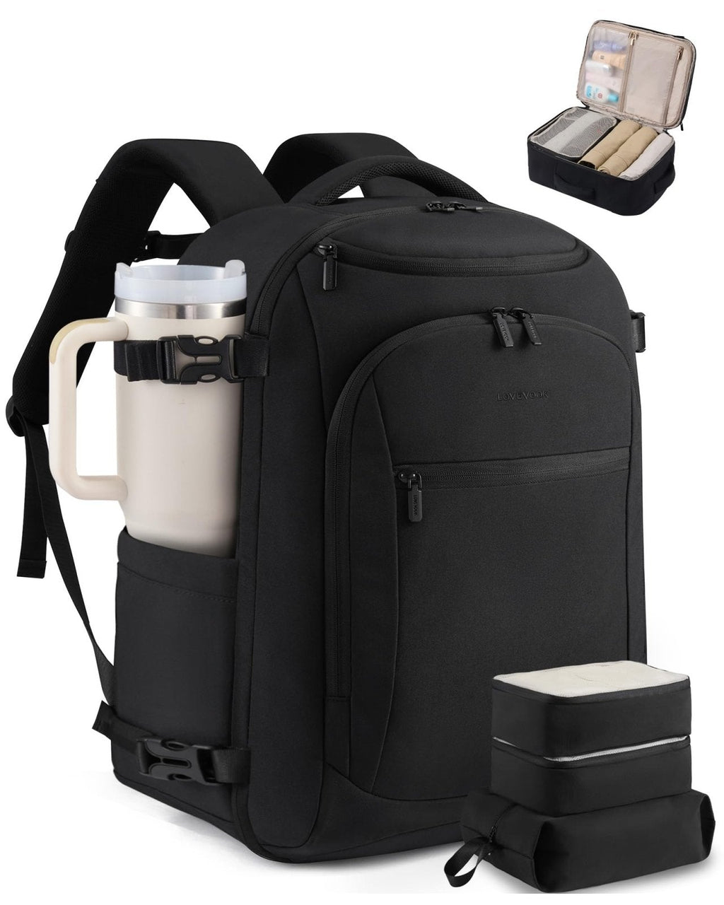 LOVEVOOK 40L Travel Backpack for Women & Men,Airline Approved Carry On Backpack with 3 Packing Cubes,TSA Waterproof Personal Item Bag,Weekender Overnight Essentials Backpacks fits 18" Laptop
