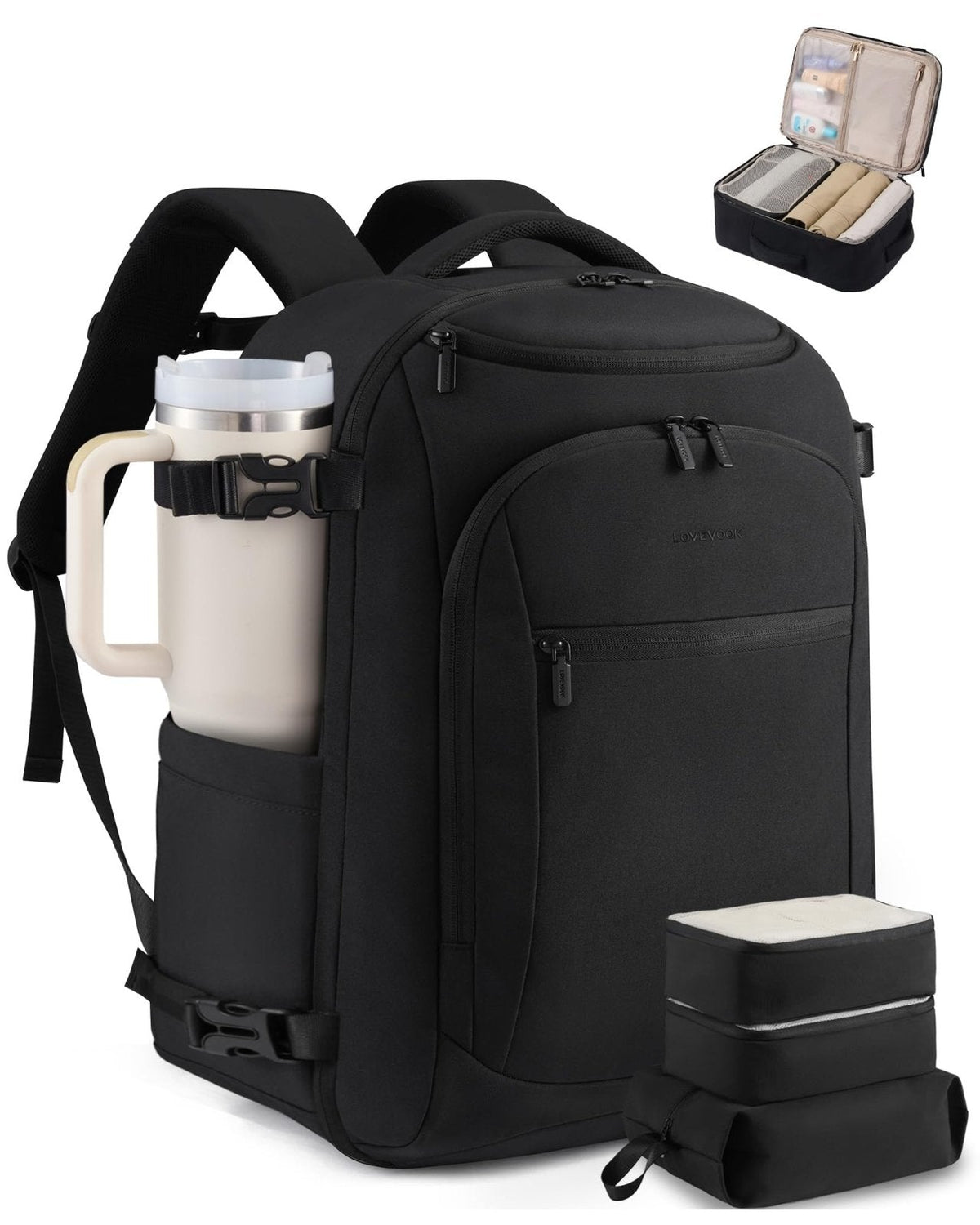 LOVEVOOK 40L Travel Backpack for Women & Men,Airline Approved Carry On Backpack with 3 Packing Cubes,TSA Waterproof Personal Item Bag,Weekender Overnight Essentials Backpacks fits 18" Laptop
