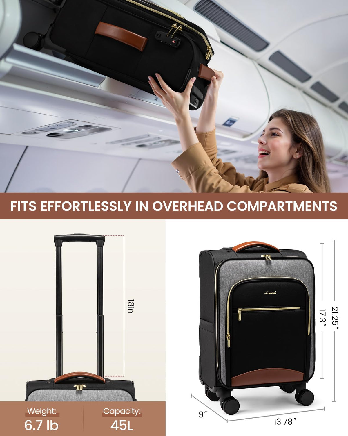 LOVEVOOK Carry On Luggage 22x14x9 Airline Approved, 20 Inch Softside Suitcases with Wheels, Lightweight Spinner Carry on Suitcase with TSA Lock, Water - Resistant Large Capacity Luggage for Travel
