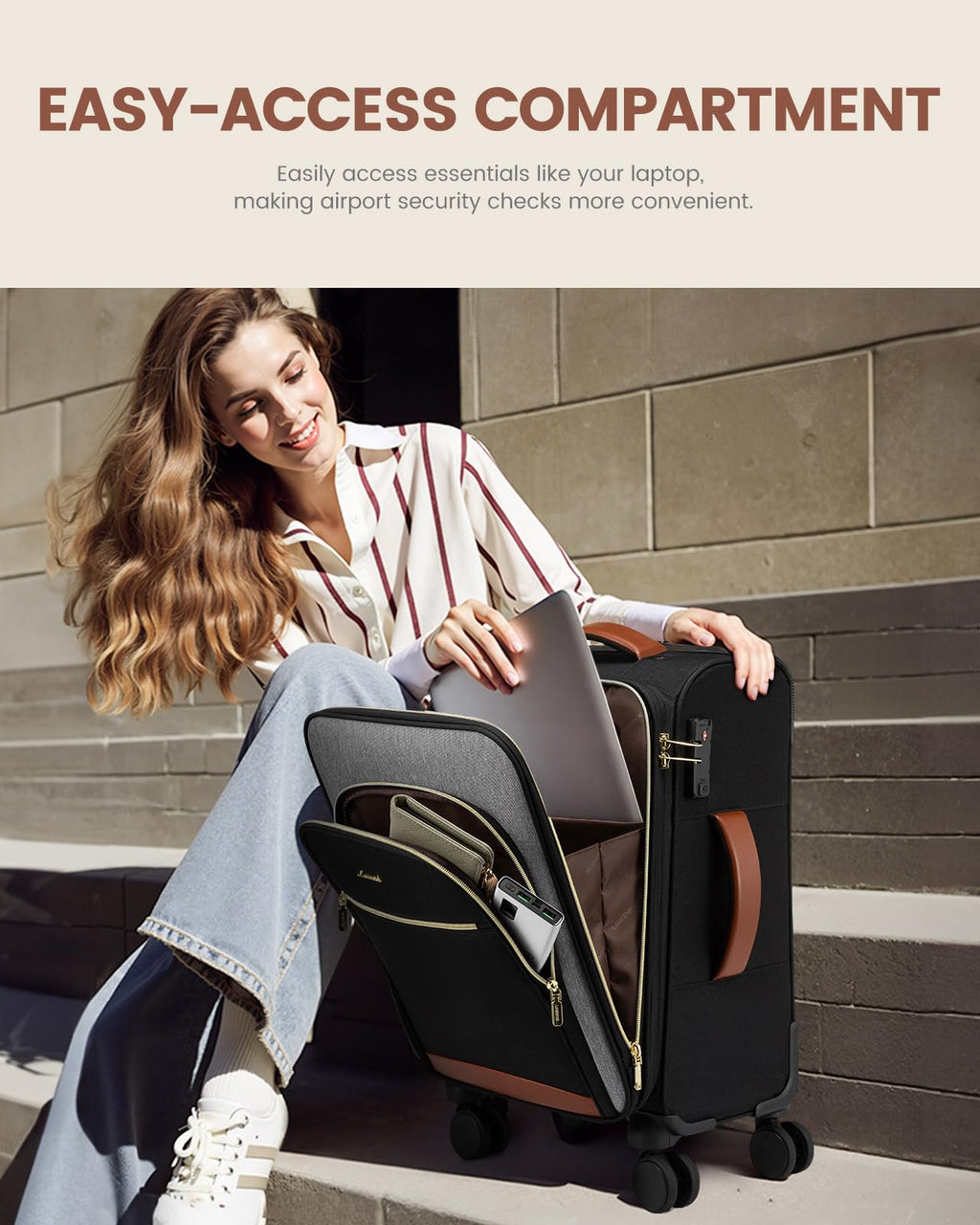 LOVEVOOK Carry On Luggage 22x14x9 Airline Approved, 20 Inch Softside Suitcases with Wheels, Lightweight Spinner Carry on Suitcase with TSA Lock, Water - Resistant Large Capacity Luggage for Travel