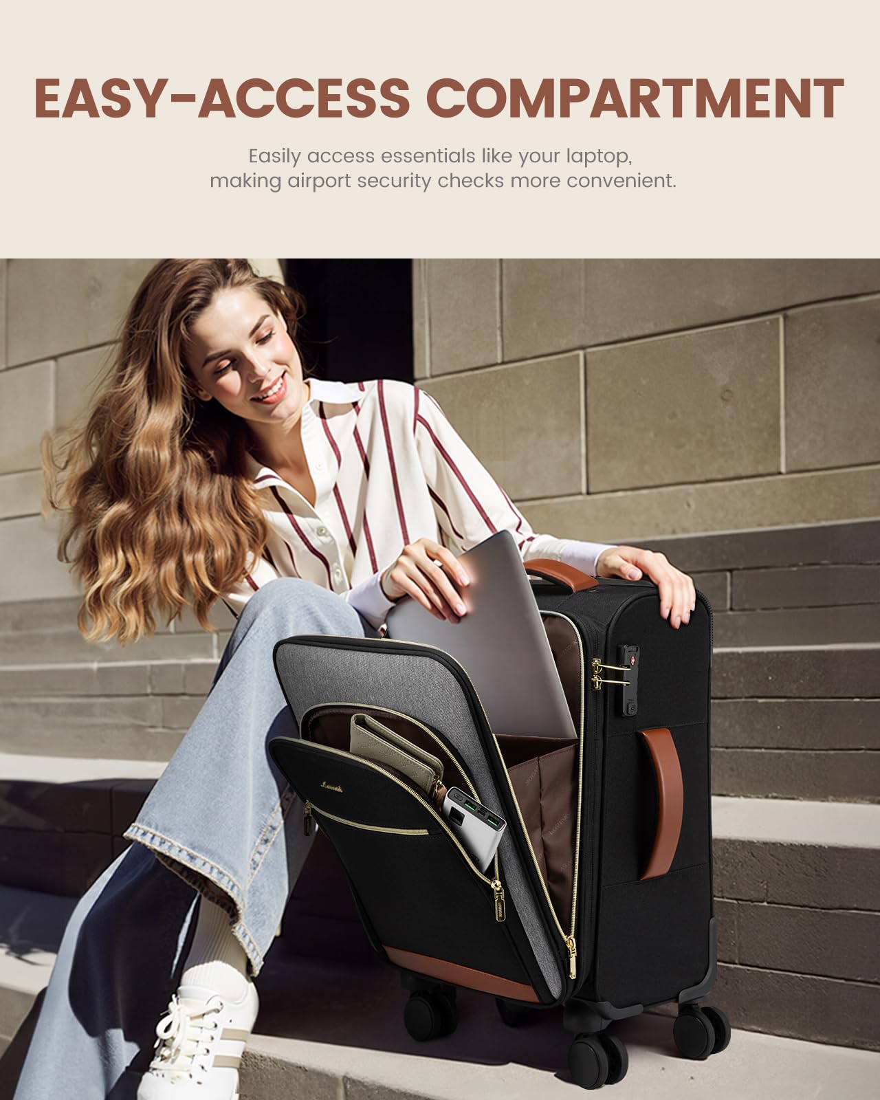 LOVEVOOK Carry On Luggage 22x14x9 Airline Approved, 20 Inch Softside Suitcases with Wheels, Lightweight Spinner Carry on Suitcase with TSA Lock, Water - Resistant Large Capacity Luggage for Travel