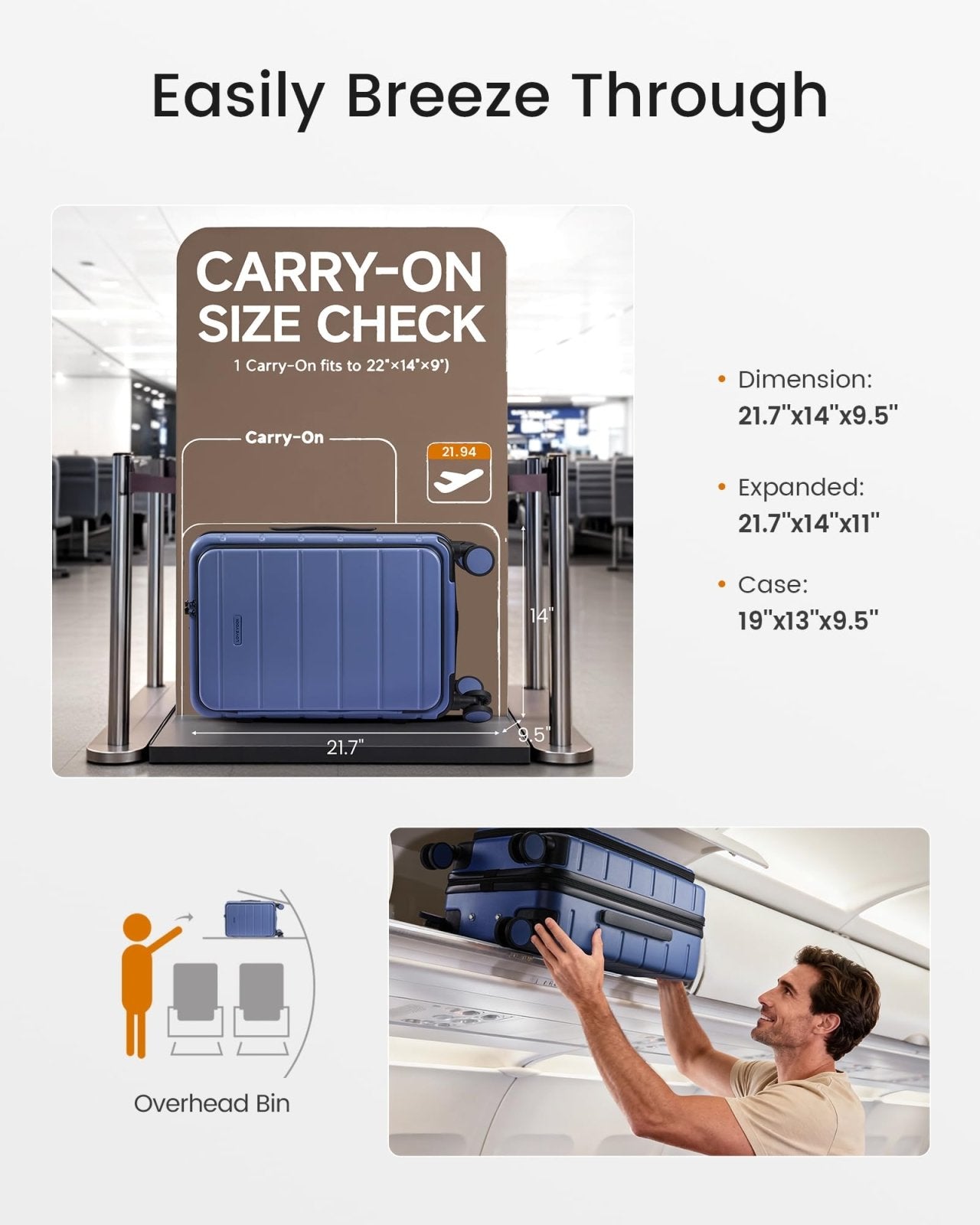 LOVEVOOK Carry On Luggage 22x14x9 Airline Approved with Spinner Wheels, 20 Inch Small Carry On Suitcase with TSA Lock, Expandable Hard Shell Suitcases for Men Women