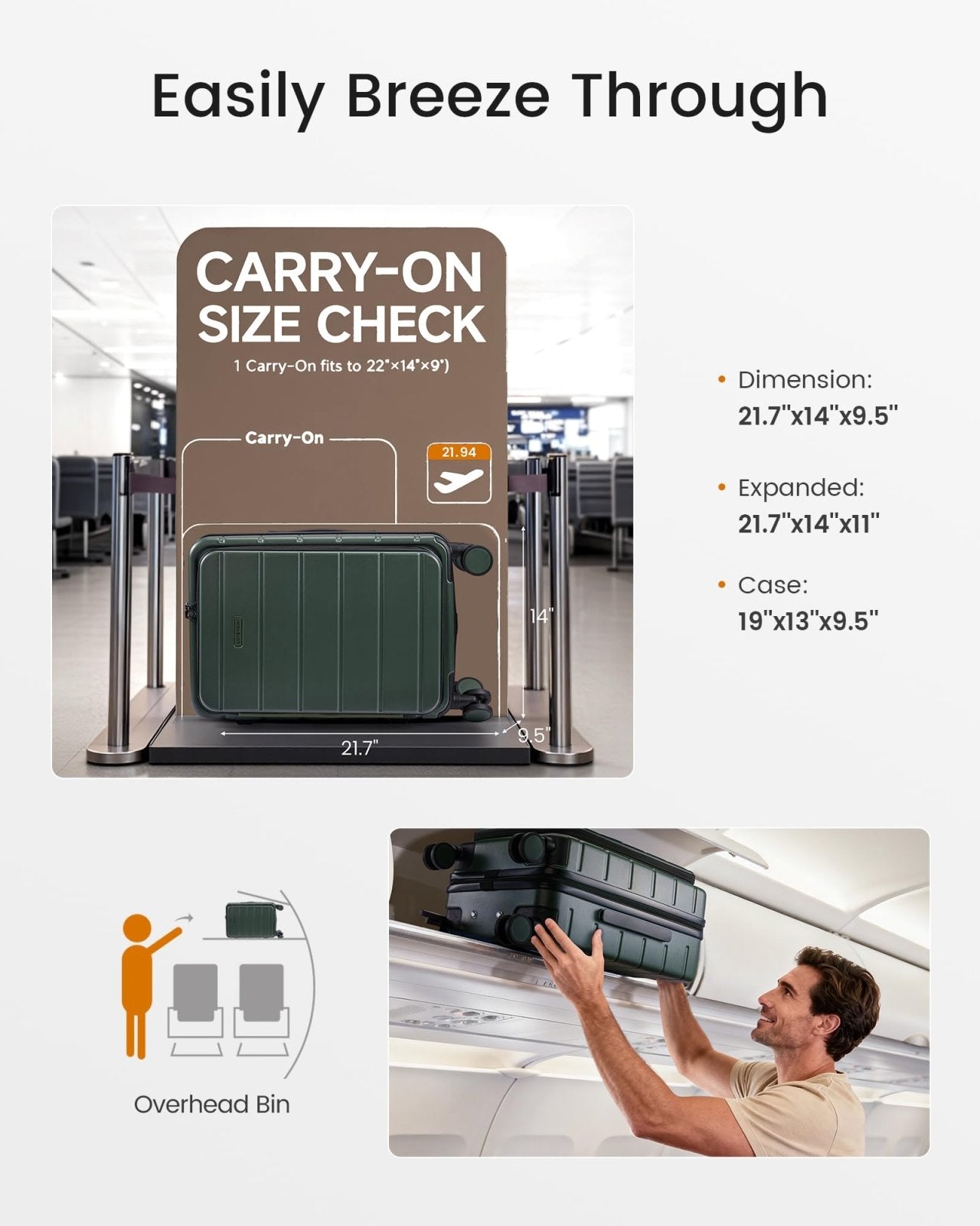 LOVEVOOK Carry On Luggage 22x14x9 Airline Approved with Spinner Wheels, 20 Inch Small Carry On Suitcase with TSA Lock, Expandable Hard Shell Suitcases for Men Women