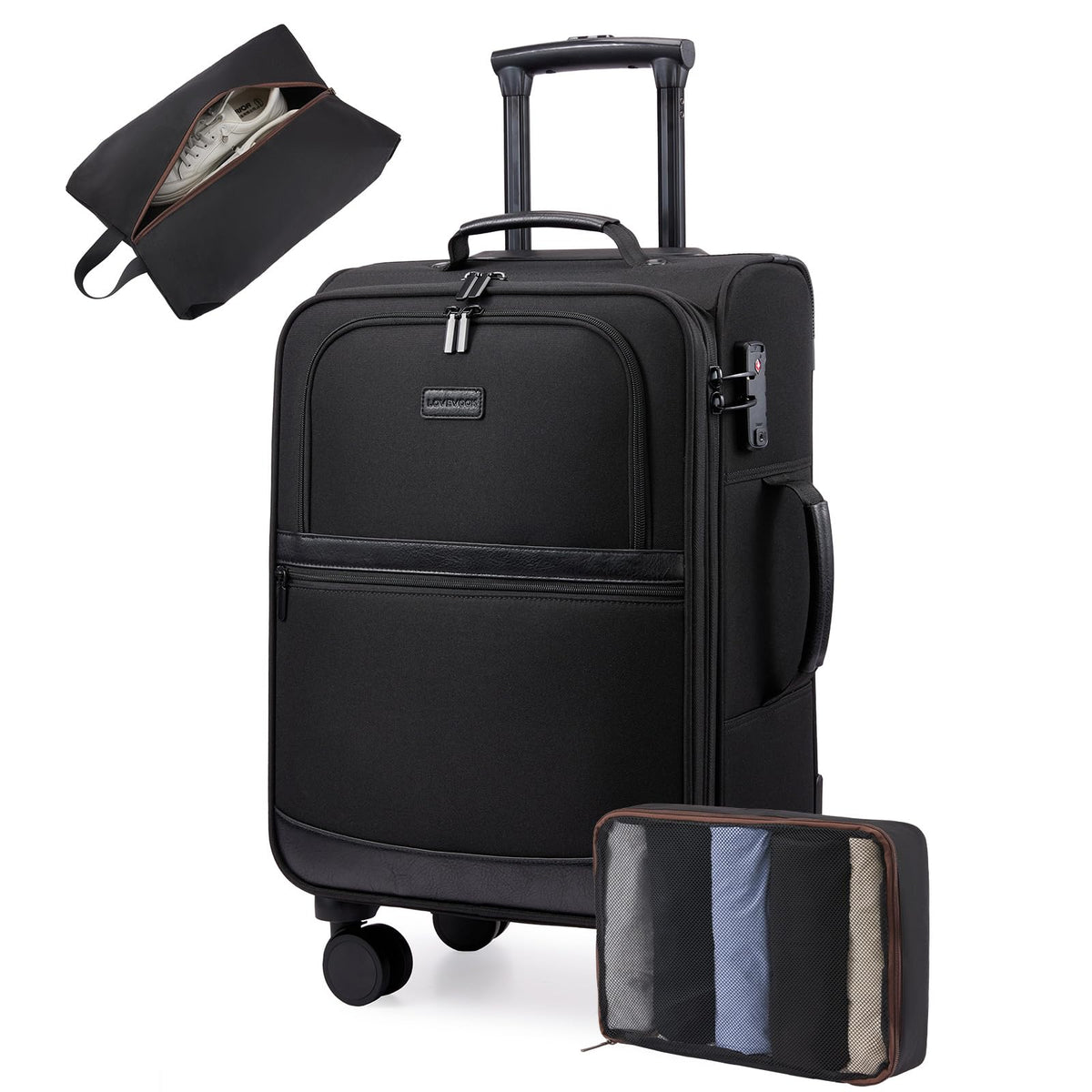 LOVEVOOK Carry On Luggage 22x14x9 Airline Approved,20 Inch Suitcases with Spinner Wheels,Softside Carry-on Suitcase with TSA Lock for Men Women Business Trip Weekender Travel,Black