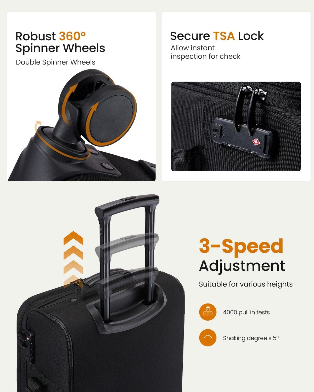 LOVEVOOK Carry On Luggage 22x14x9 Airline Approved,20 Inch Suitcases with Spinner Wheels,Softside Carry - on Suitcase with TSA Lock for Men Women Business Trip Weekender Travel,Black