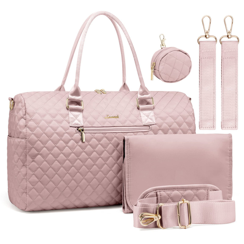 LOVEVOOK Diaper Bag Tote with Pacifier Case and Changing Pad, Large Capacity Mommy Bag for Hospital and Weekender Travel, Functional Baby Bag Newborn Baby Essential, Pink
