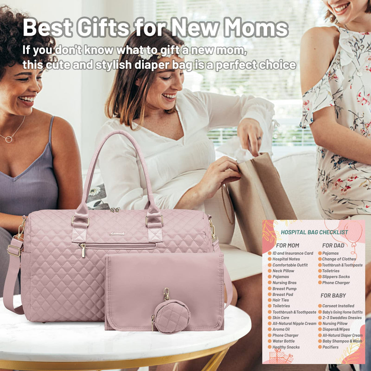LOVEVOOK Diaper Bag Tote with Pacifier Case and Changing Pad, Large Capacity Mommy Bag for Hospital and Weekender Travel, Functional Baby Bag Newborn Baby Essential, Pink