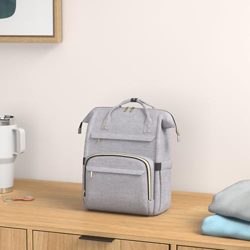 LOVEVOOK Laptop Backpack for Women, 15.6 Inch Travel Backpack with Laptop Compartment, Water Resistant Work Backpack for Teacher Nurse Doctor, Anti-theft Computer Bag with Charger, Grey