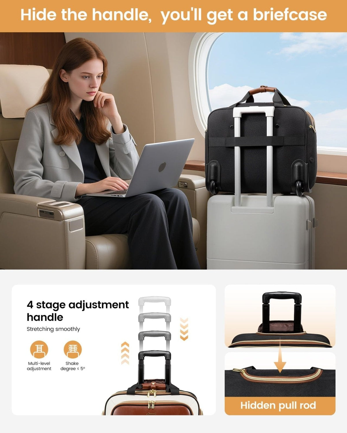 LOVEVOOK Rolling Laptop Bag Women, 17.3 Inch Laptop Briefcase with Wheels for Work Travel Business, Underseat Carry On Luggage Case,Khaki - Apricot