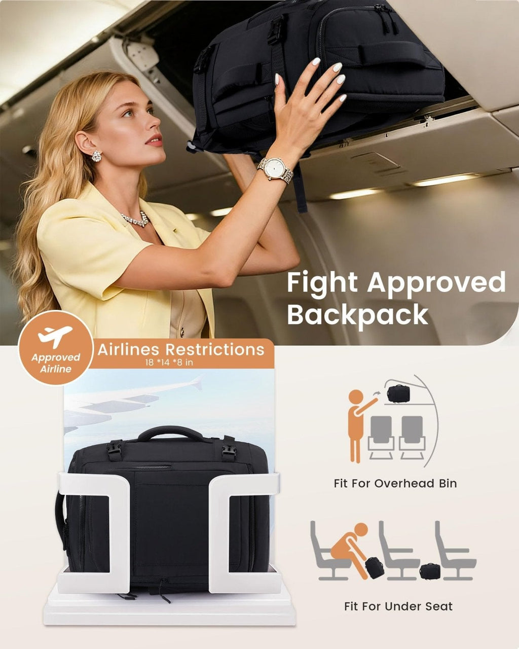 LOVEVOOK Travel Backpack for Women & Men, 25L Airline Approved Personal Item Carry On Backpack, Lightweight with 2 Packing Cubes, Waterproof Daypack for Work, Gym & Weekend Travel, Slate Green - Black