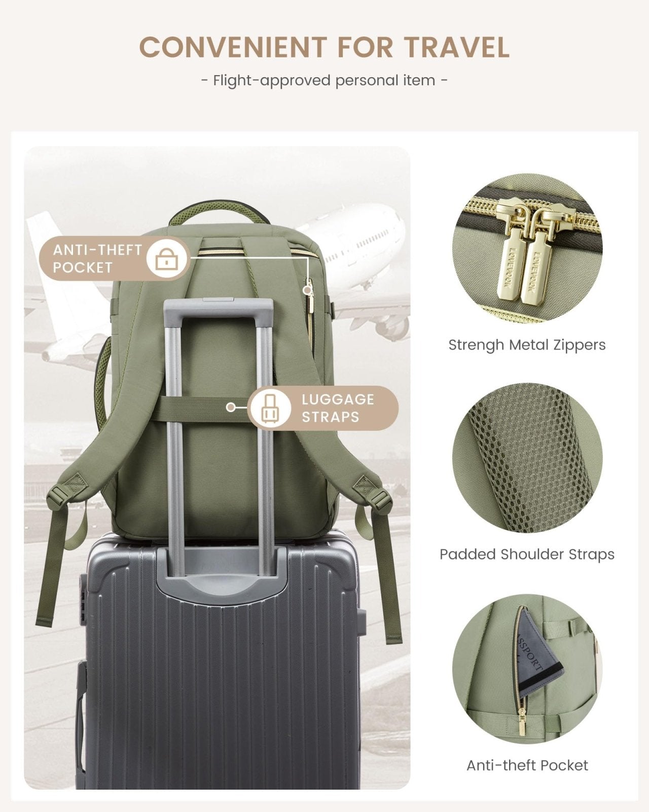 LOVEVOOK Travel Backpack for Women/Men, Personal Item Bag with 3 Packing Cubes Fits 17" Laptop, 50L Travel Backpack Carry on Flight Approved, Water - resistant Carry On Bag for Airplanes