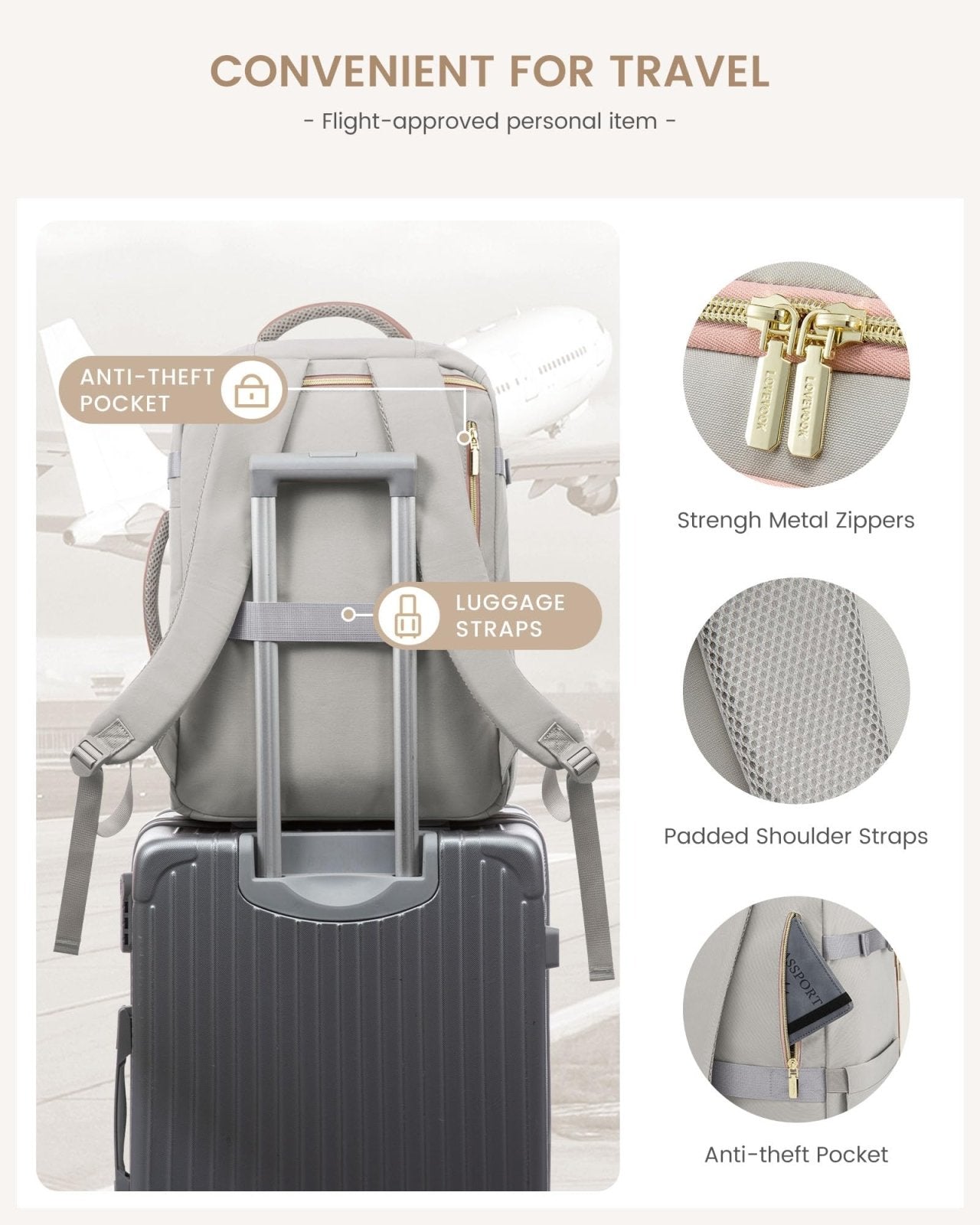 LOVEVOOK Travel Backpack for Women/Men, Personal Item Bag with 3 Packing Cubes Fits 17" Laptop, 50L Travel Backpack Carry on Flight Approved, Water - resistant Carry On Bag for Airplanes