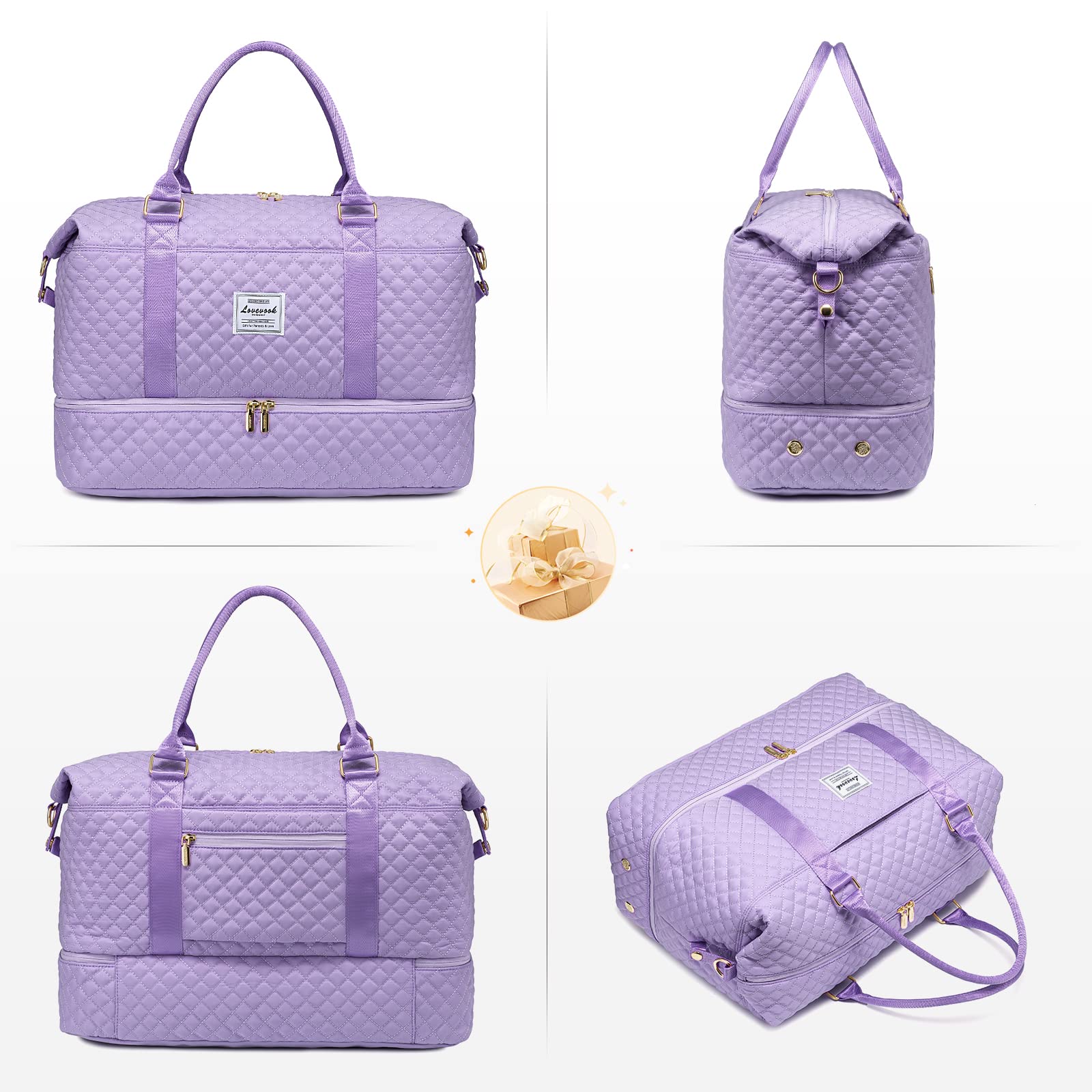 LOVEVOOK Travel Duffle Bag, Weekender Bags for Women with Shoe Compartment, Carry on Overnight Bag with Toiletry Bag, Gym Duffel Bag with Wet Pocket, Hospital Bags for Labor and Delivery, Purple