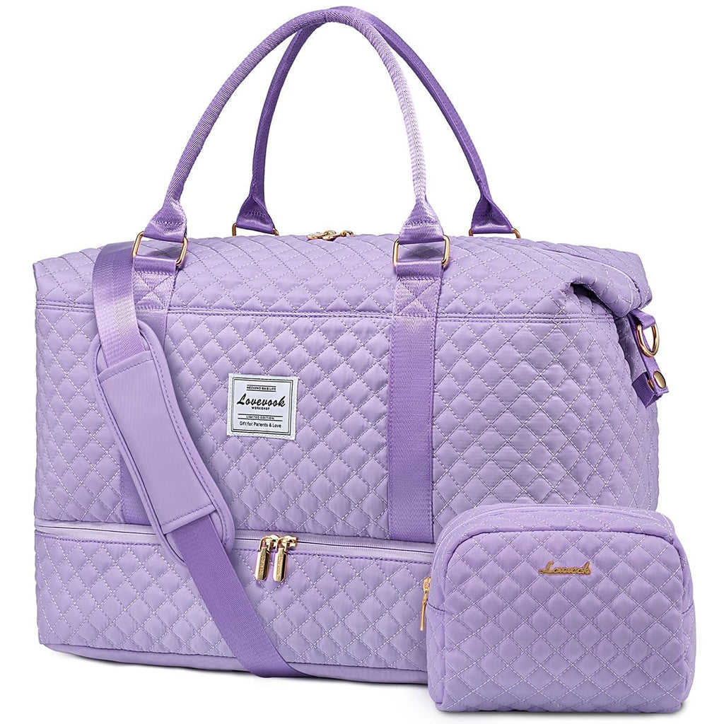 LOVEVOOK Travel Duffle Bag, Weekender Bags for Women with Shoe Compartment, Carry on Overnight Bag with Toiletry Bag, Gym Duffel Bag with Wet Pocket, Hospital Bags for Labor and Delivery, Purple